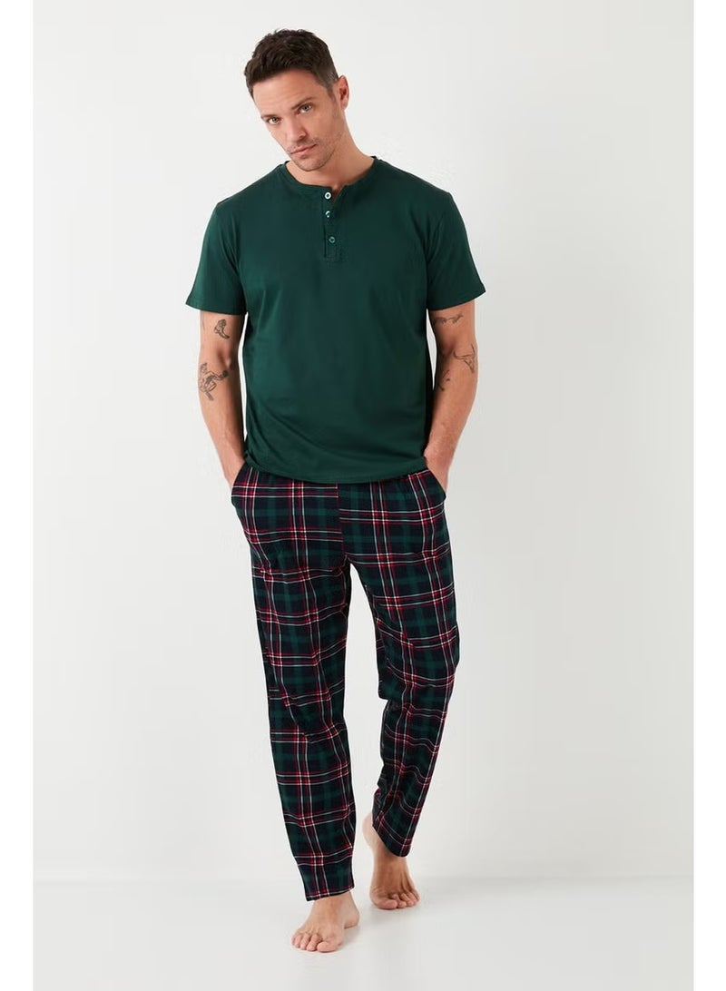 Buratti Plaid Cotton Elastic Waist Regular Fit Short Sleeve Men's Pajama Set 6572004 - Image 4